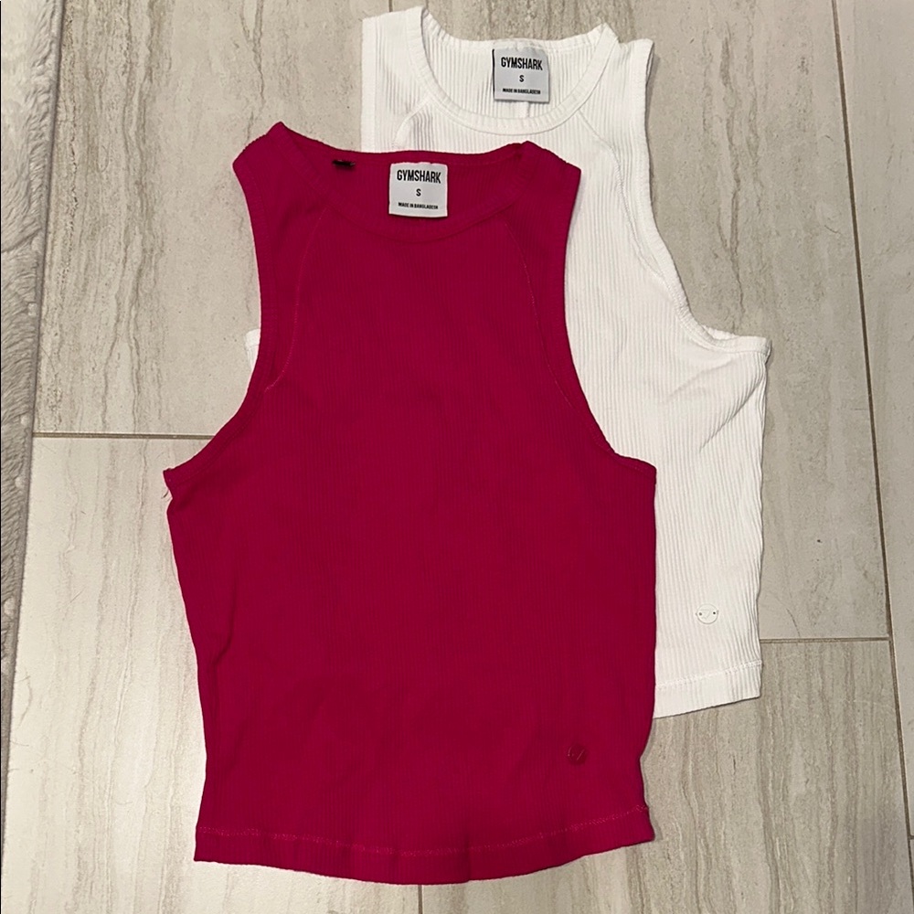 Pair of Gymshark Sleeveless Tops - Fuscia & White, like new!